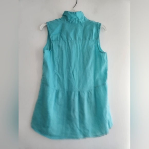 J.Jill Love Linen Blue/Green 100% Linen Button Down Sleevesss Blouse size Small - Picture 3 of 7